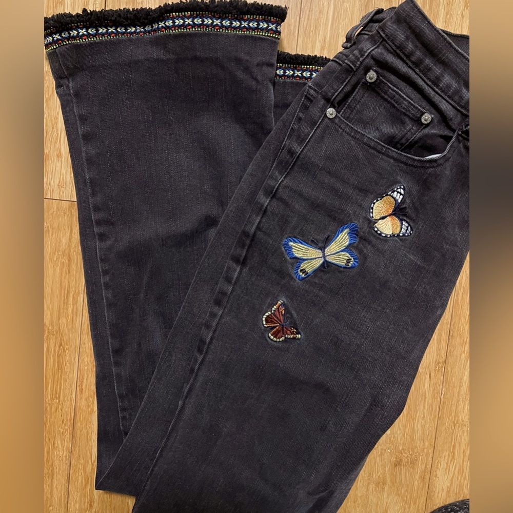JNCO Black Wide Leg Jeans with Embroidered Butterflies